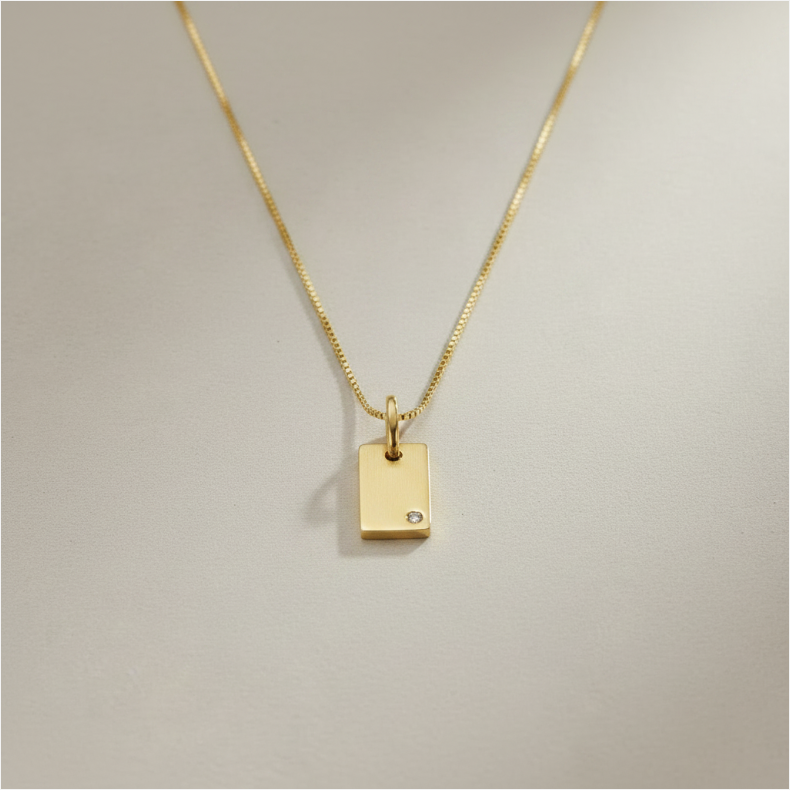 ✨ 18k Gold Filled CZ Plate Necklace — One Stone. One Surface. Entirely Personal.