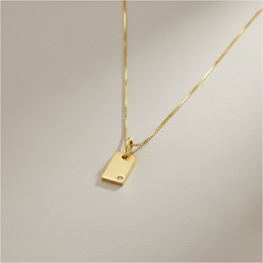 ✨ 18k Gold Filled CZ Plate Necklace — One Stone. One Surface. Entirely Personal.