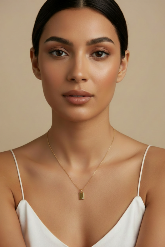 ✨ 18k Gold Filled CZ Plate Necklace — One Stone. One Surface. Entirely Personal.