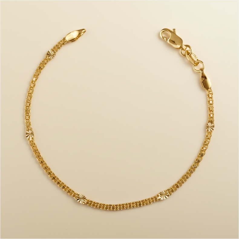 18k Gold Filled 2.5mm Mesh Chain with Diamond Cut Pressed Detail Bracelet
