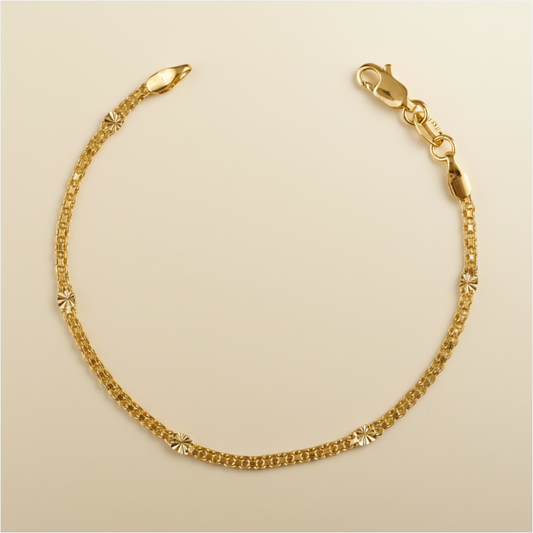 18k Gold Filled 2.5mm Mesh Chain with Diamond Cut Pressed Detail Bracelet