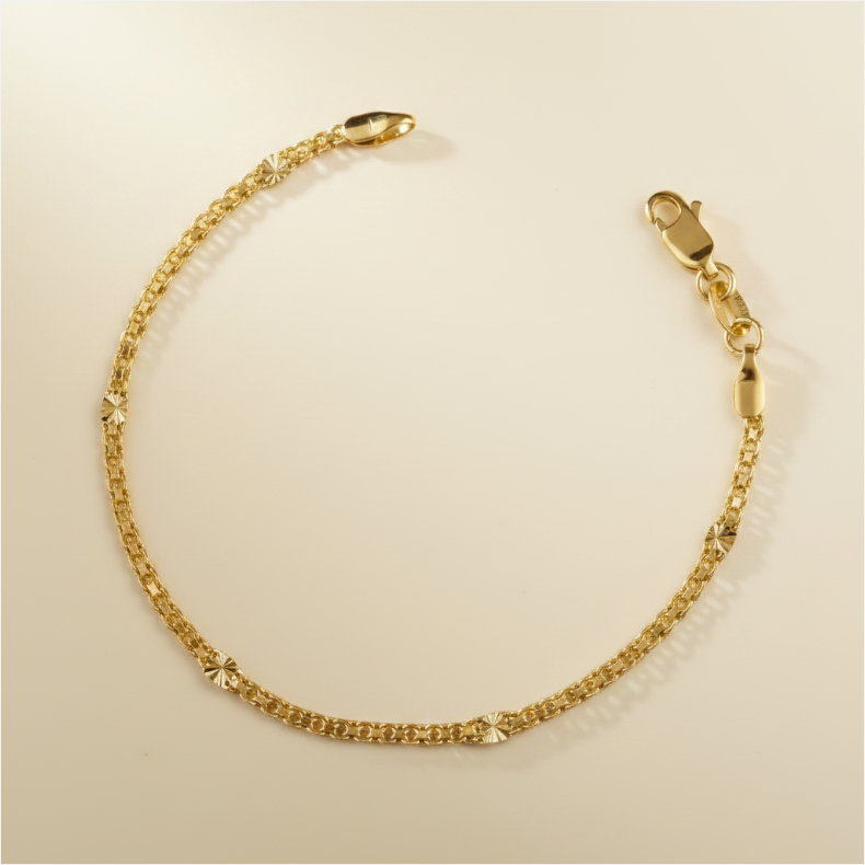 18k Gold Filled 2.5mm Mesh Chain with Diamond Cut Pressed Detail Bracelet
