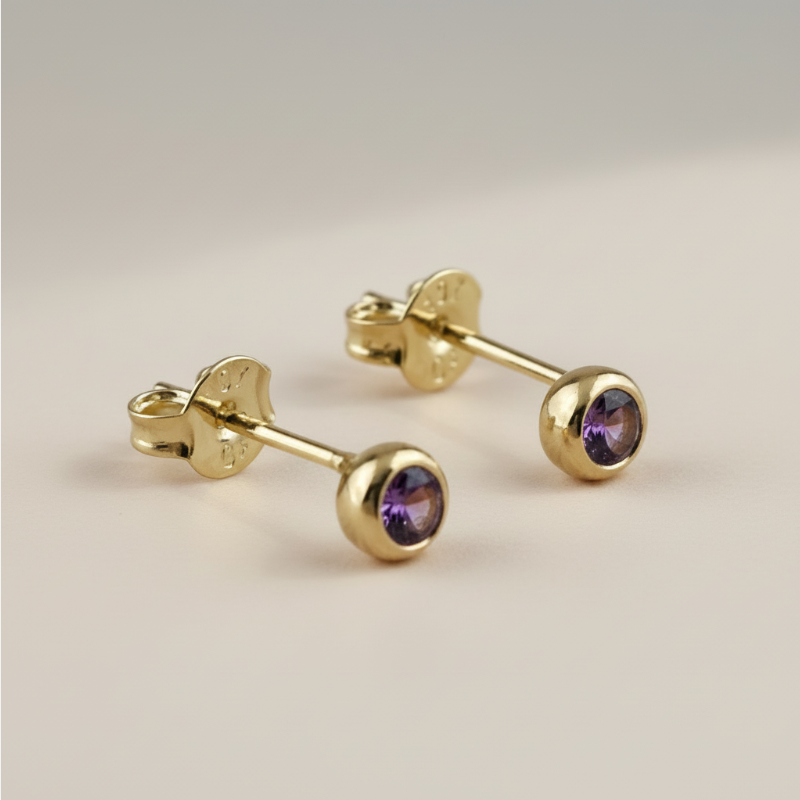 💎 18k Gold Filled Birthstone Bezel Stud Earrings — Your Month. 4mm. Perfect.