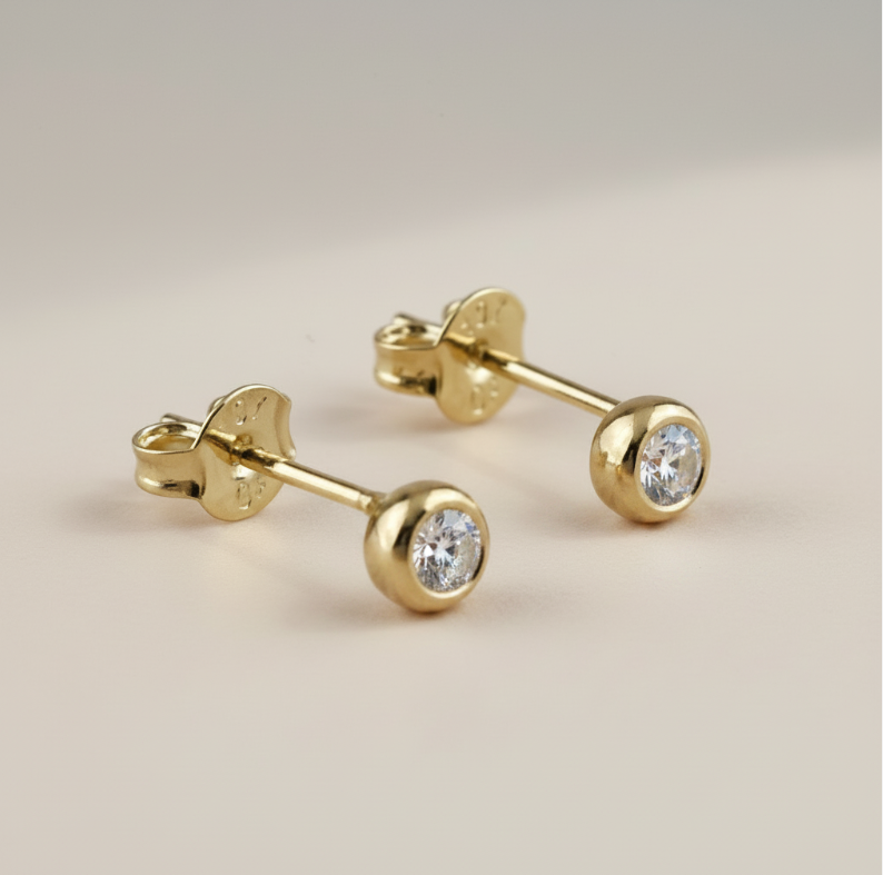 💎 18k Gold Filled Birthstone Bezel Stud Earrings — Your Month. 4mm. Perfect.