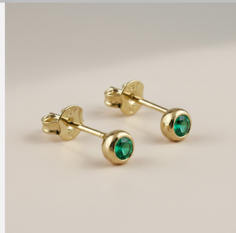💎 18k Gold Filled Birthstone Bezel Stud Earrings — Your Month. 4mm. Perfect.