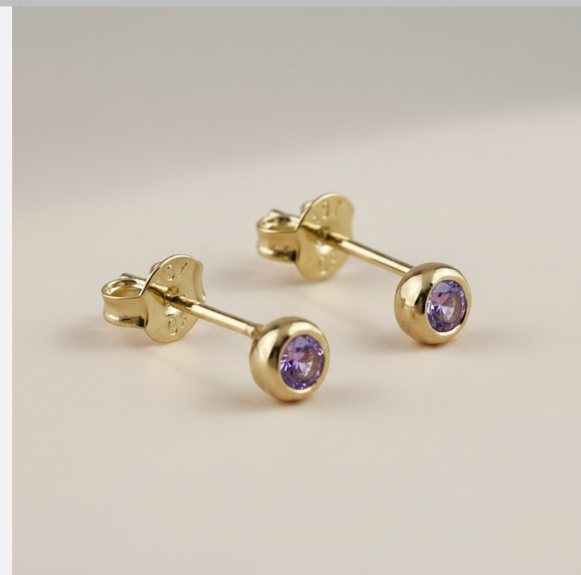 💎 18k Gold Filled Birthstone Bezel Stud Earrings — Your Month. 4mm. Perfect.