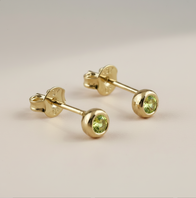 💎 18k Gold Filled Birthstone Bezel Stud Earrings — Your Month. 4mm. Perfect.