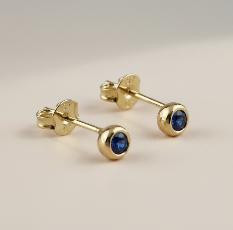 💎 18k Gold Filled Birthstone Bezel Stud Earrings — Your Month. 4mm. Perfect.