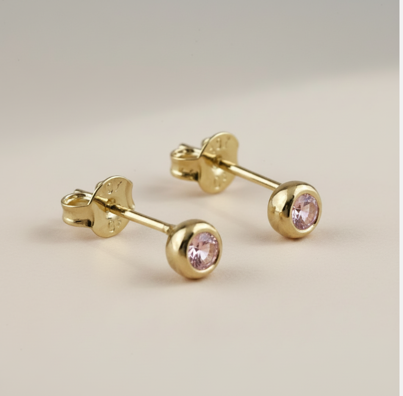 💎 18k Gold Filled Birthstone Bezel Stud Earrings — Your Month. 4mm. Perfect.