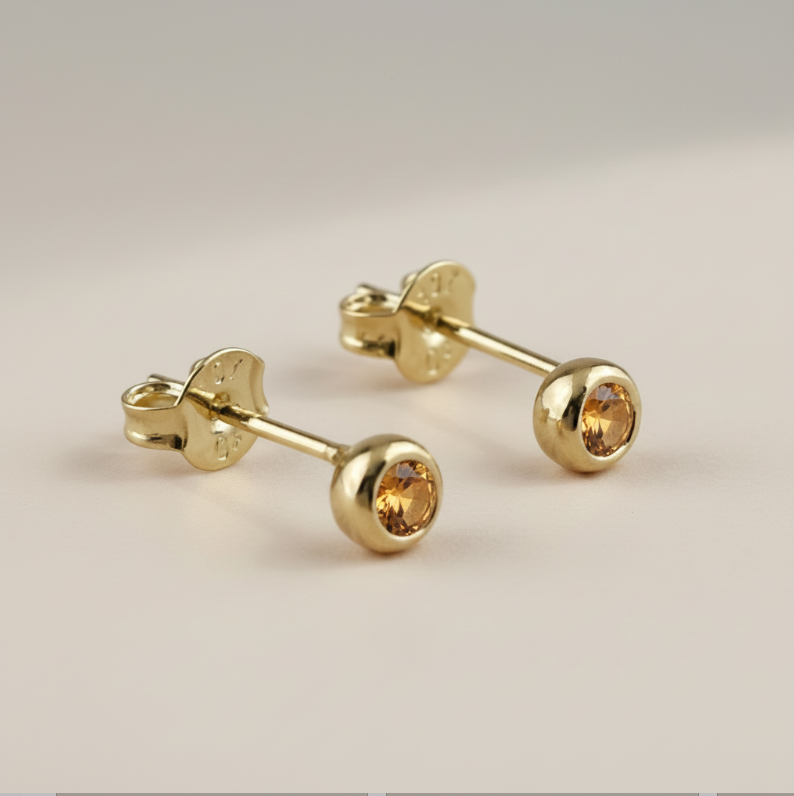💎 18k Gold Filled Birthstone Bezel Stud Earrings — Your Month. 4mm. Perfect.