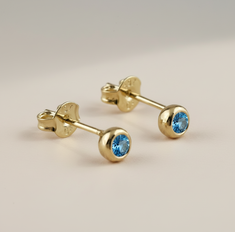 💎 18k Gold Filled Birthstone Bezel Stud Earrings — Your Month. 4mm. Perfect.
