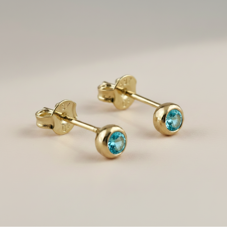 💎 18k Gold Filled Birthstone Bezel Stud Earrings — Your Month. 4mm. Perfect.