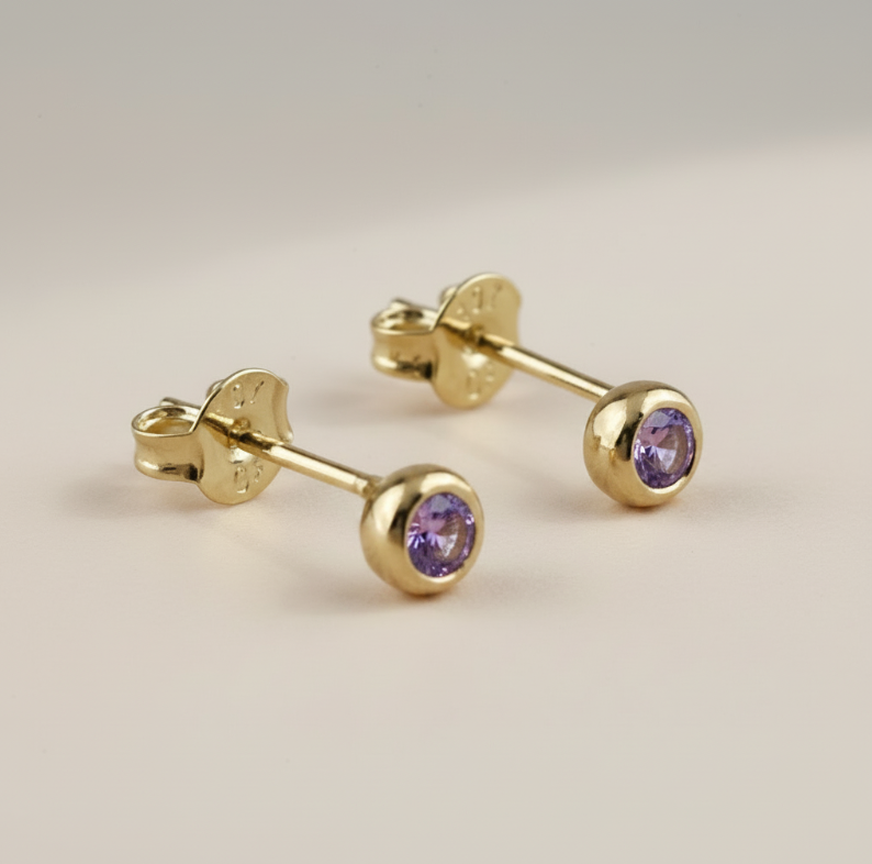💎 18k Gold Filled Birthstone Bezel Stud Earrings — Your Month. 4mm. Perfect.