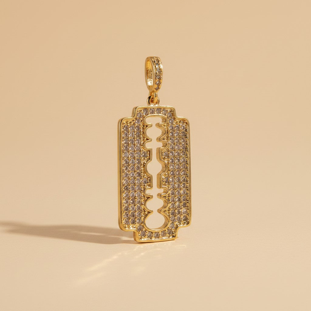 ⚡ 18k Gold Filled Pavé CZ Double Blade Pendant — Two Points. Full Crystal Coverage. The Most Directional Pendant.