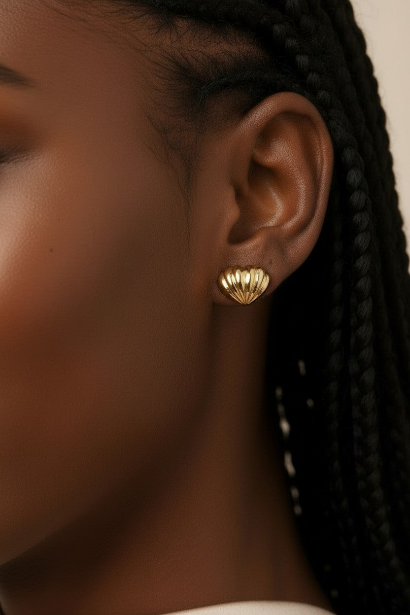 18k Gold Filled Puffy Heart Stud Earrings — Petite, Dimensional ; Endlessly Charming
