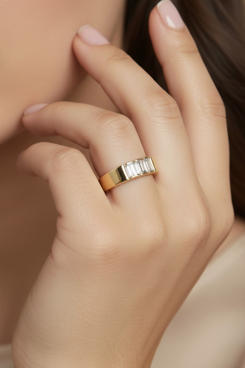 Trio Stone Ring for Women - 3 Baguette CZ Diamond Band