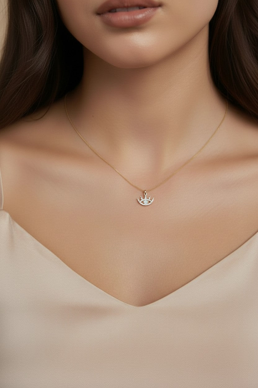 Dainty Eye Necklace with Cubic Zirconia - Evil Eye Protection Jewelry, Hypoallergenic & Water-Resistant