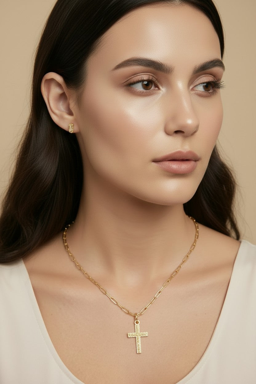 18k Gold Filled Engraved Milgrain Cross Charm — Faith with Old-World Craftsmanship. Worn Today.