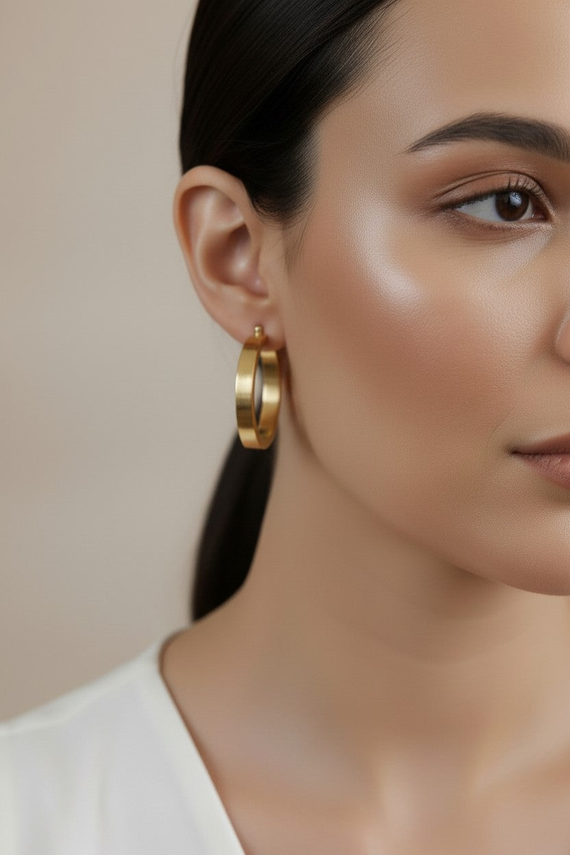 18K Gold Filled 35mm Flat Hoop With Scalloped Side Detail