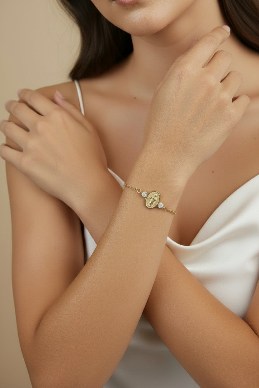 🙏 18k Gold Filled Lady of Grace Bracelet — Faith and Beauty, Worn at the Wrist.