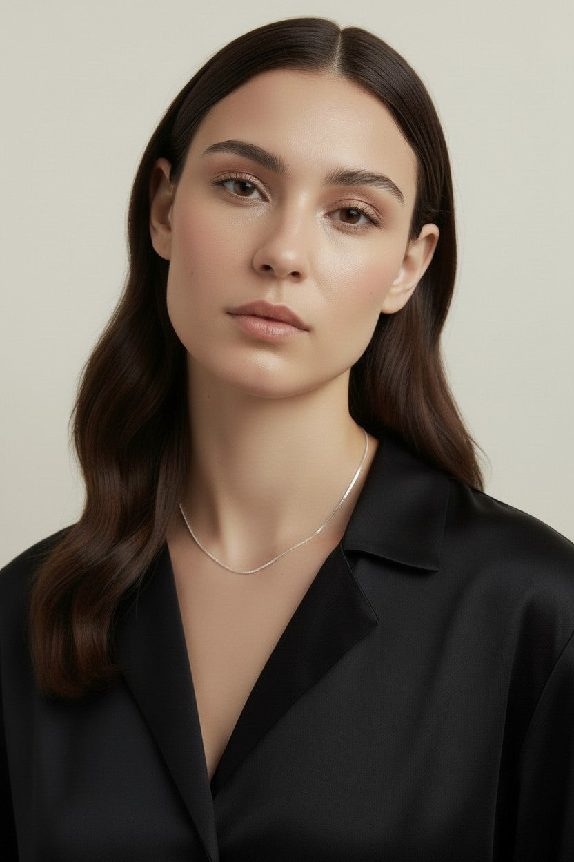 Sterling Silver 0.8mm Box Chain Necklace — Fine Enough to Feel Effortless. Present Enough to Be Seen.