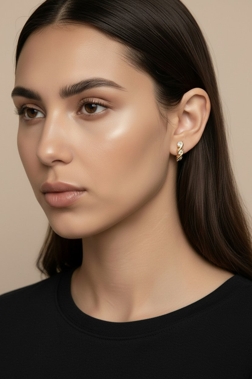 Triple CZ Stud Earrings 18K Gold Filled - 15mm Sparkly Cubic Zirconia Studs