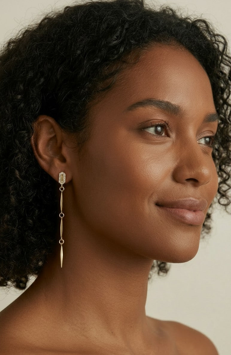 18k Gold Filled CZ Straw Drop Earrings — The Line That Elongates Everything
