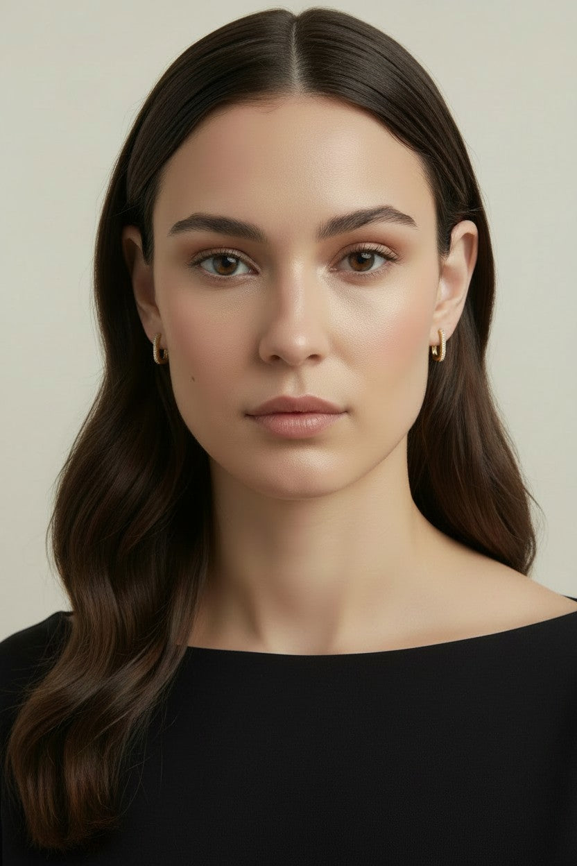 18k Gold Filled Micro CZ Rectangle Clicker Earrings — Geometric. Sparkling. One Satisfying Click.