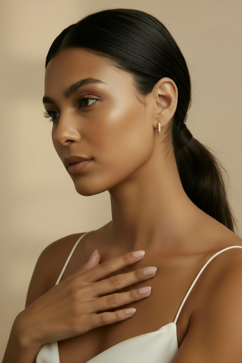 ✨ 18k Gold Filled 15mm CZ Hoop Earrings — Slim. Scattered. Sparkling From Every Angle.