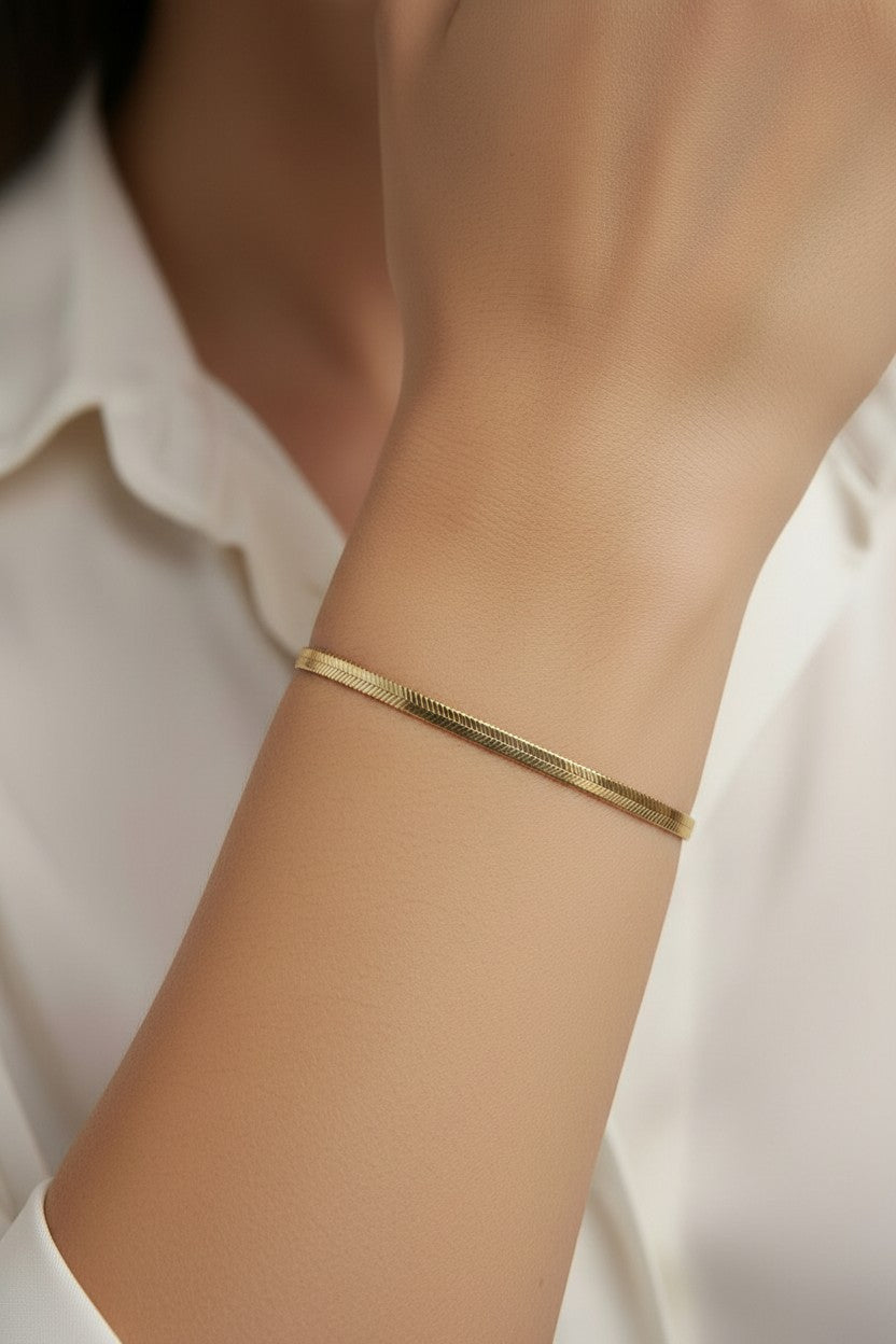 Herringbone Bracelet - 3mm Thick Chain Bracelet for Women | Waterproof Statement Jewelry