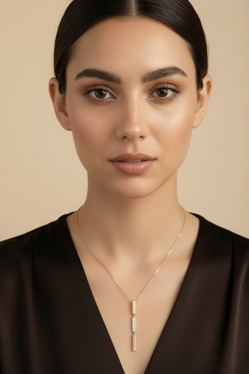 18k Gold Filled Triple Bar Drop Necklace