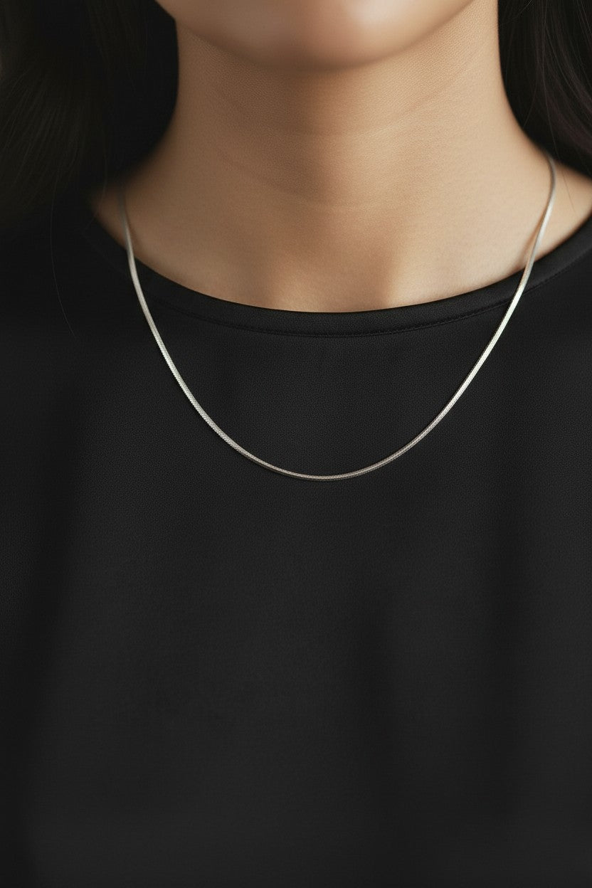 Sterling Silver Square Herringbone Chain — Liquid Light with a Geometric Edge