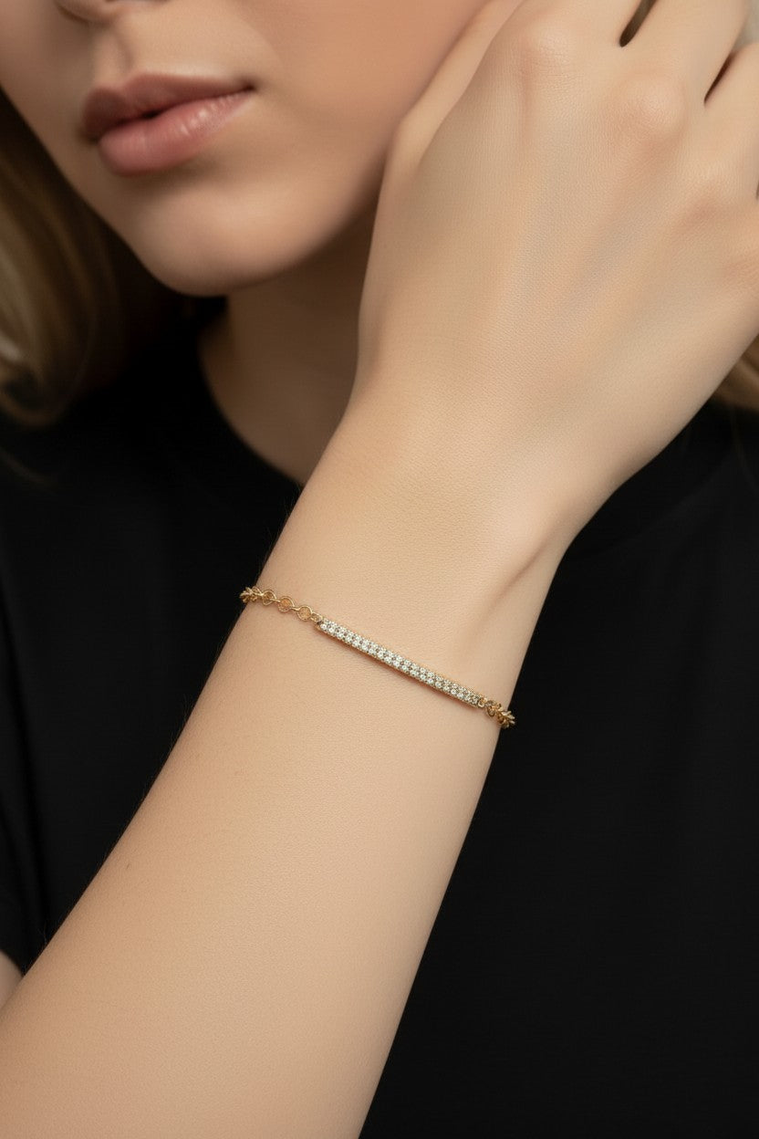 Gold CZ Bar Bracelet for Women -Diamond Bracelet | Minimalist Jewelry