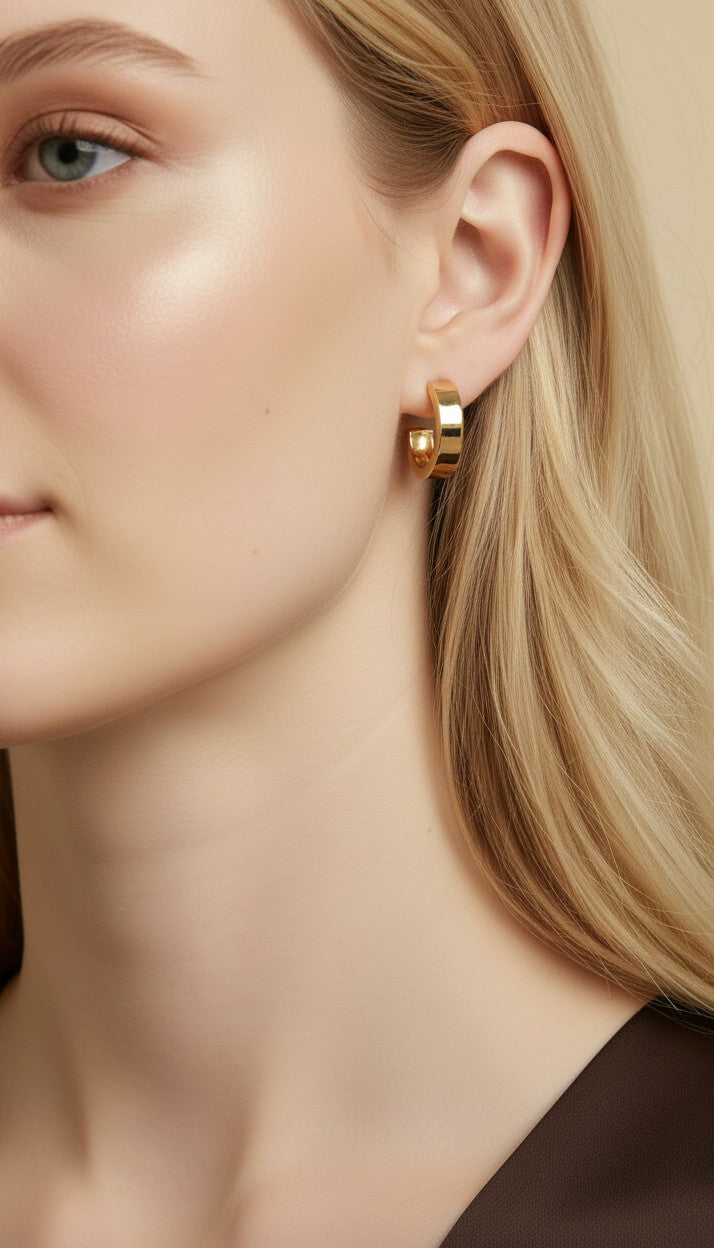 ✨ 18k Gold Filled Flat Wide C-Hoop Earrings — Clean Shape. Warm Gold. The Hoop That Does It All