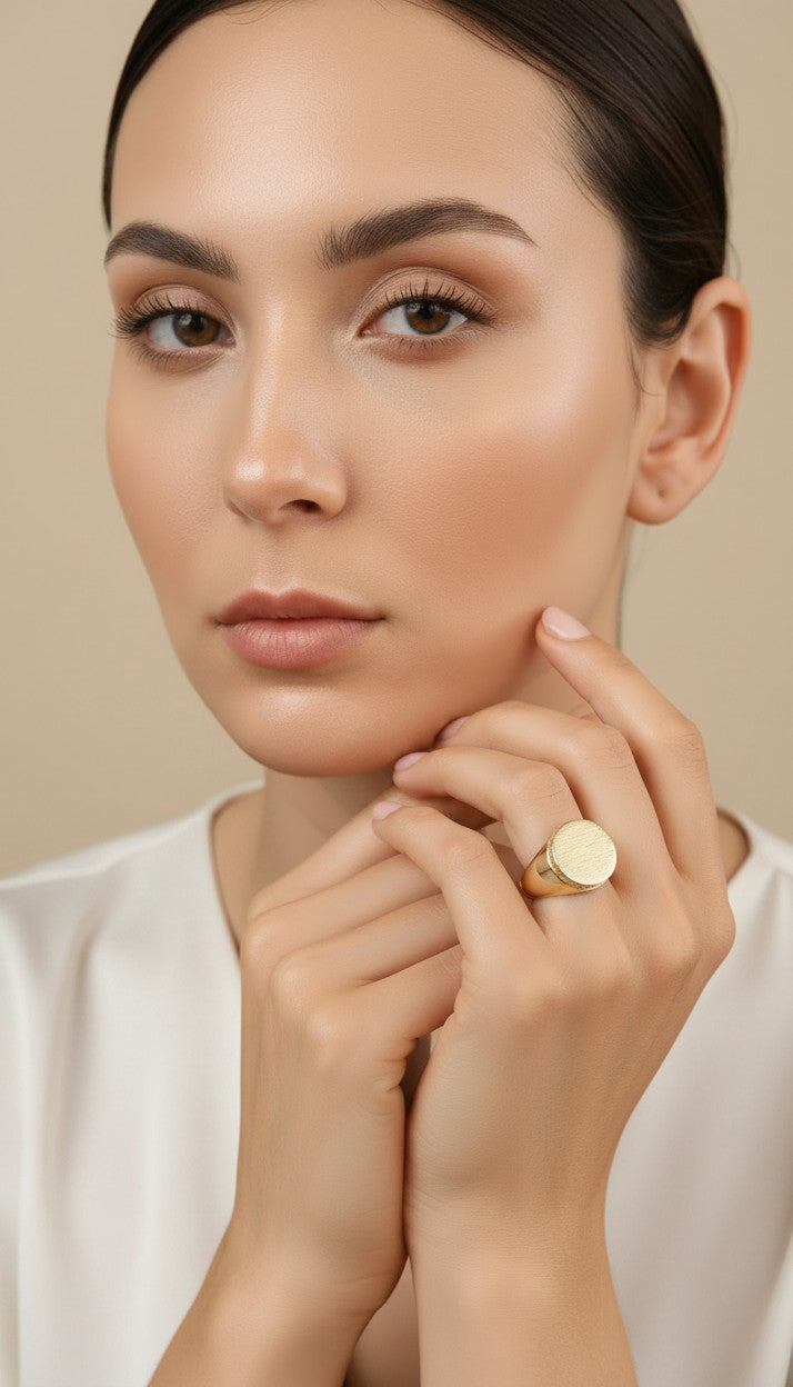 ✨ 18k Gold Filled Brushed Dome Ring with CZ Edge — Matte Center. Sparkling Rim. The Ring That Does Both.