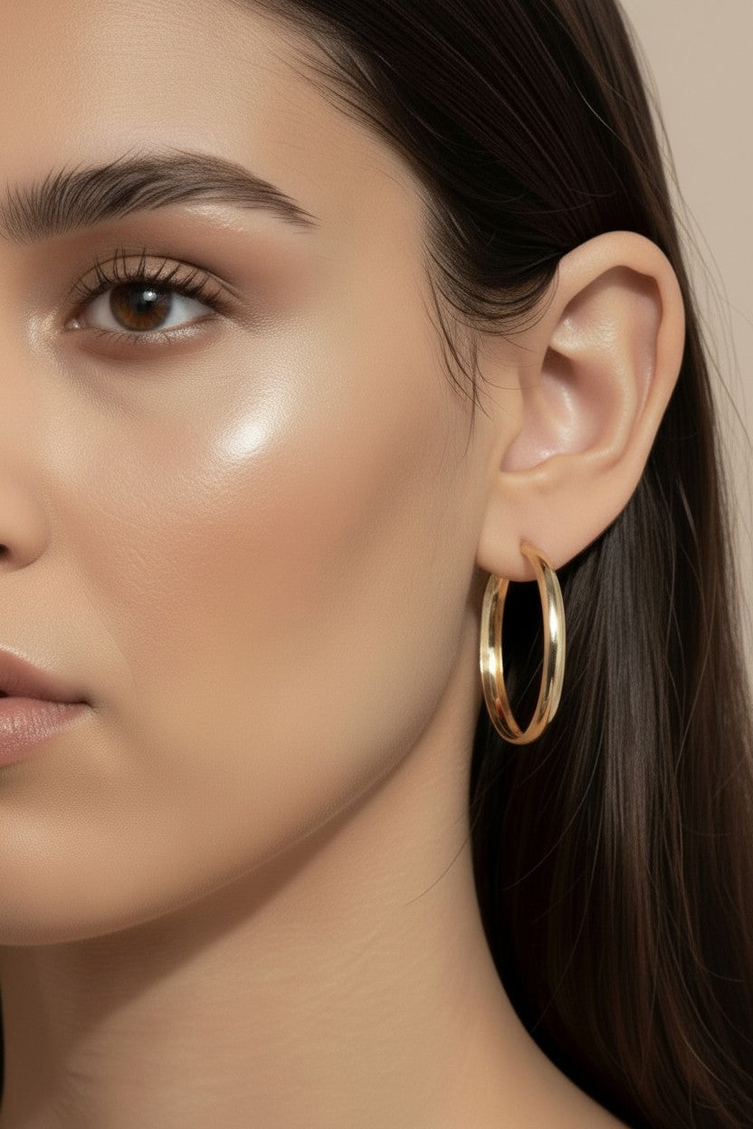 40mm Hollow Continuous Hoop Earrings for Women - Lightweight Statement Hoops, Hypoallergenic & Waterproof