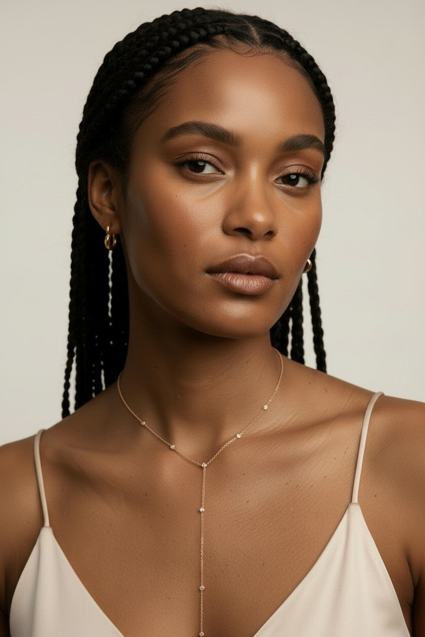 ✨ 18k Gold Filled CZ Bezel Lariat Necklace — One Line. One Stone. Every Neckline Flattered.