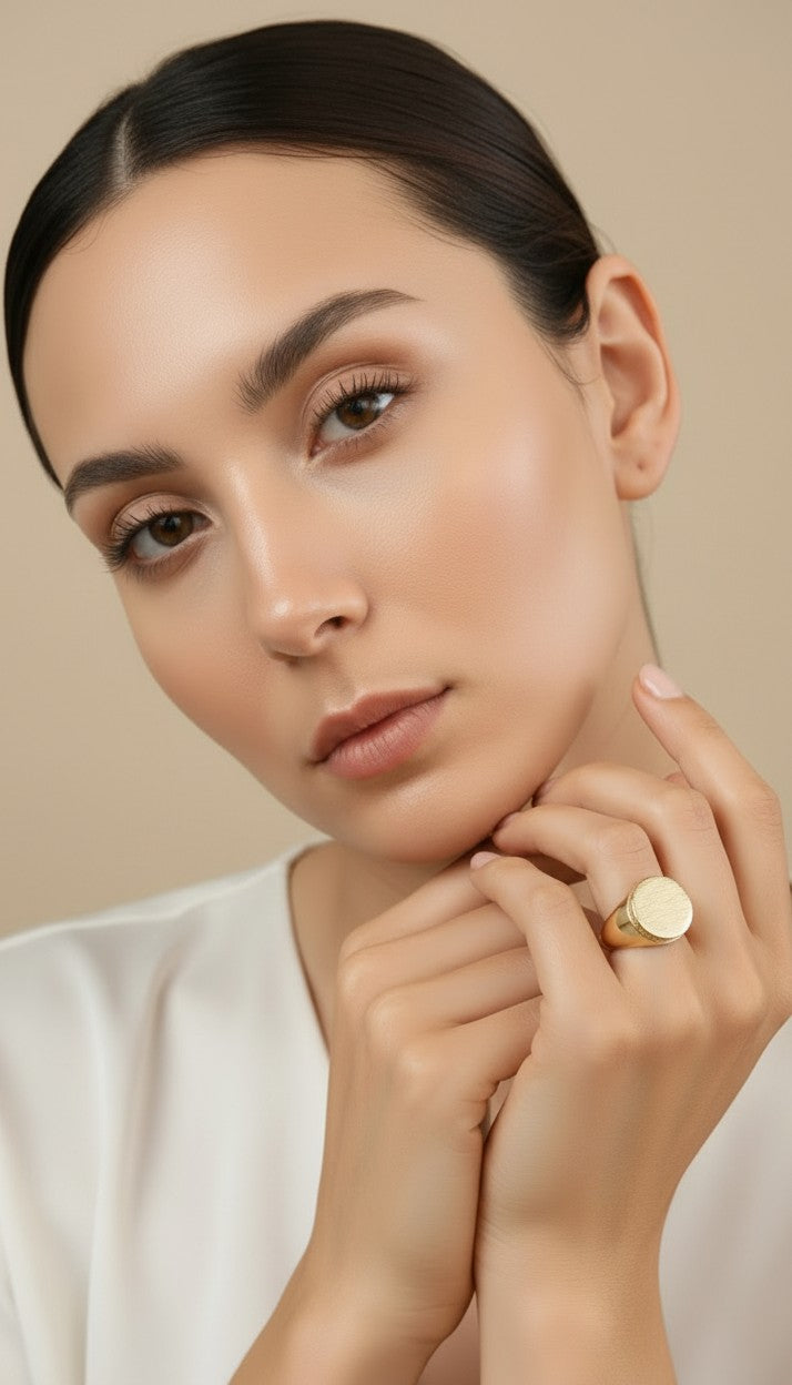 ✨ 18k Gold Filled Brushed Dome Ring with CZ Edge — Matte Center. Sparkling Rim. The Ring That Does Both.
