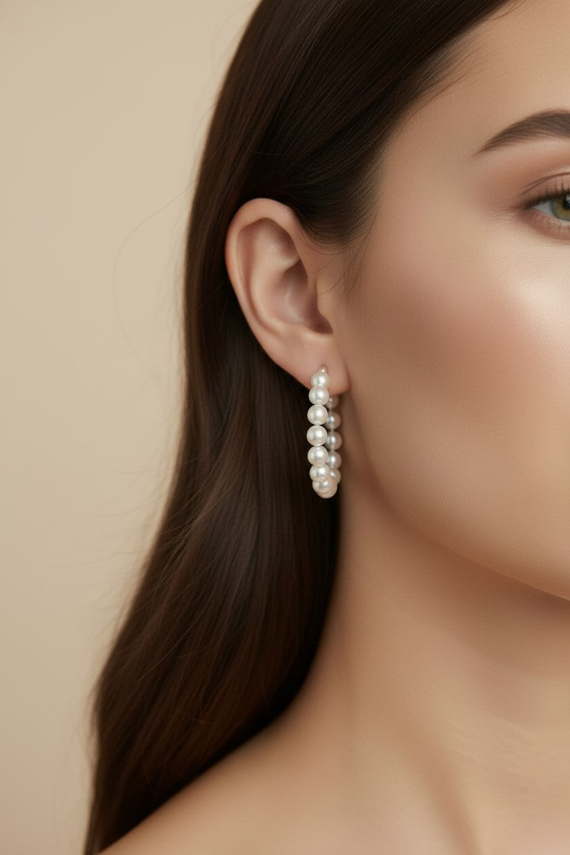 18k Gold Filled 35 mm Simulated Beaded Pearl Half-Hoop