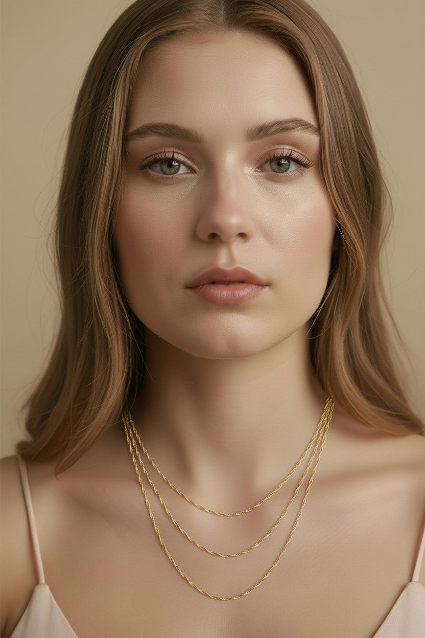 Singapore Chain Necklace - 1.3mm Delicate Gold Chain for Women - Hypoallergenic