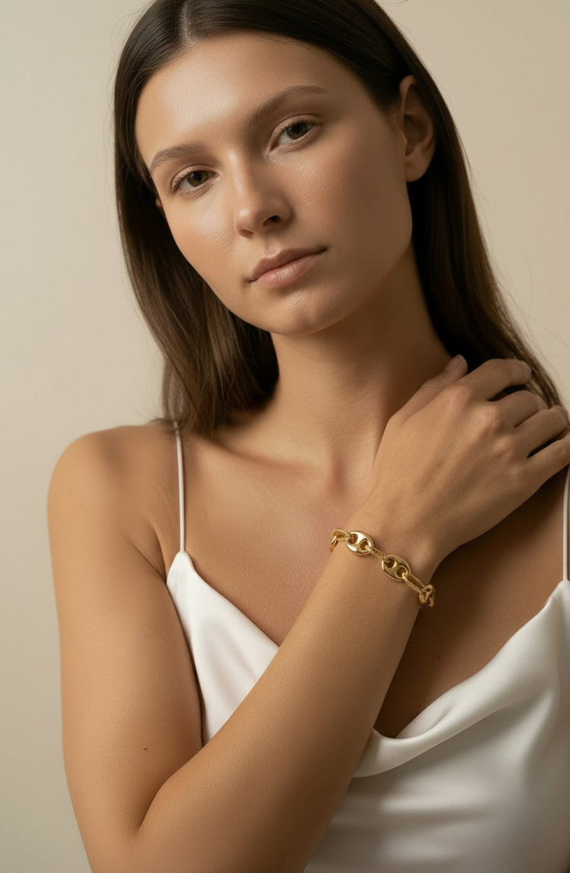 ⚓ 18k Gold Filled Puffy Mariner Bracelet — The Maritime Classic, Elevated to Something Extraordinary