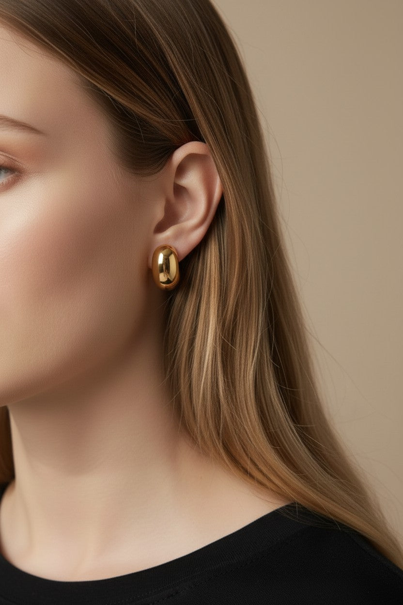Dome Earrings for Women - Medium Size Statement Hoops | Hypoallergenic Daily Wear Jewelry