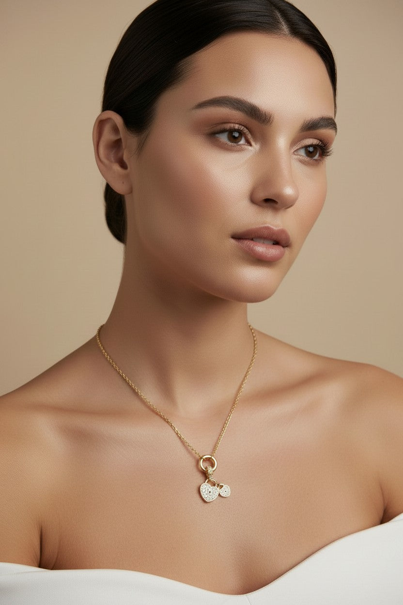 18k Gold Filled Pavé CZ Double Heart Charm — Two Hearts, One Unbreakable Bond