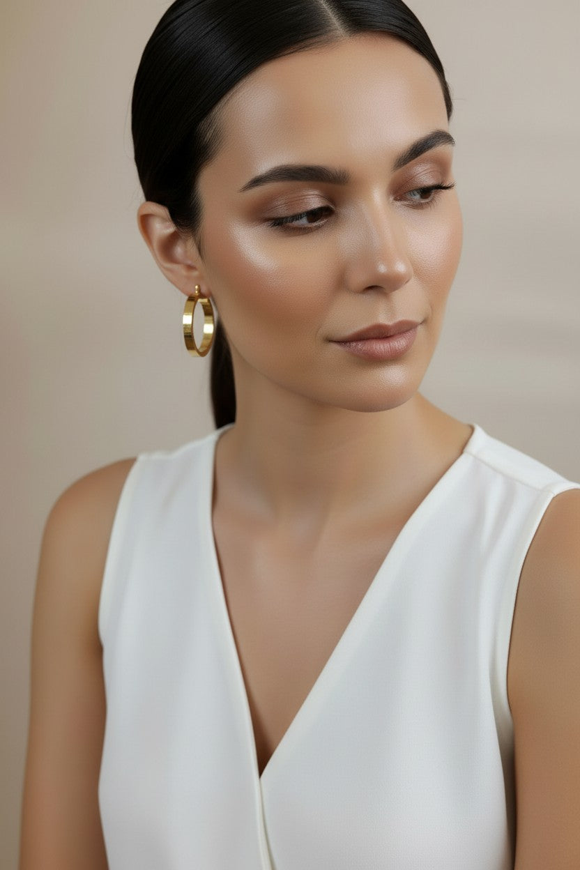 18K Gold Filled 35mm Flat Hoop With Scalloped Side Detail