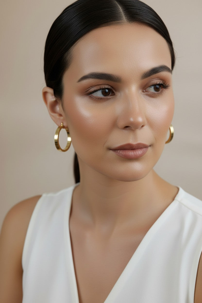 18K Gold Filled 35mm Flat Hoop With Scalloped Side Detail