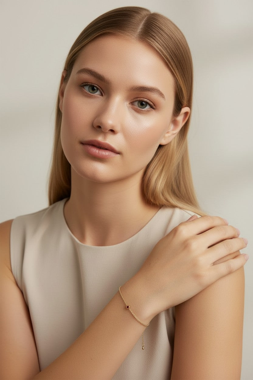 18k Gold Filled Birthstone Bezel Bracelet — Your Color. Your Month. At the Wrist. Always.