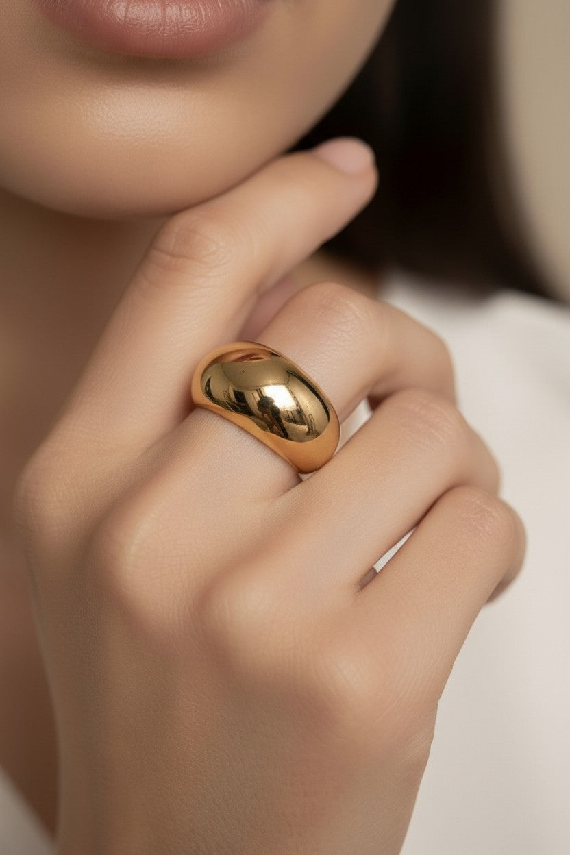 18K Gold Filled Dome Ring - Polished Statement Ring for Women