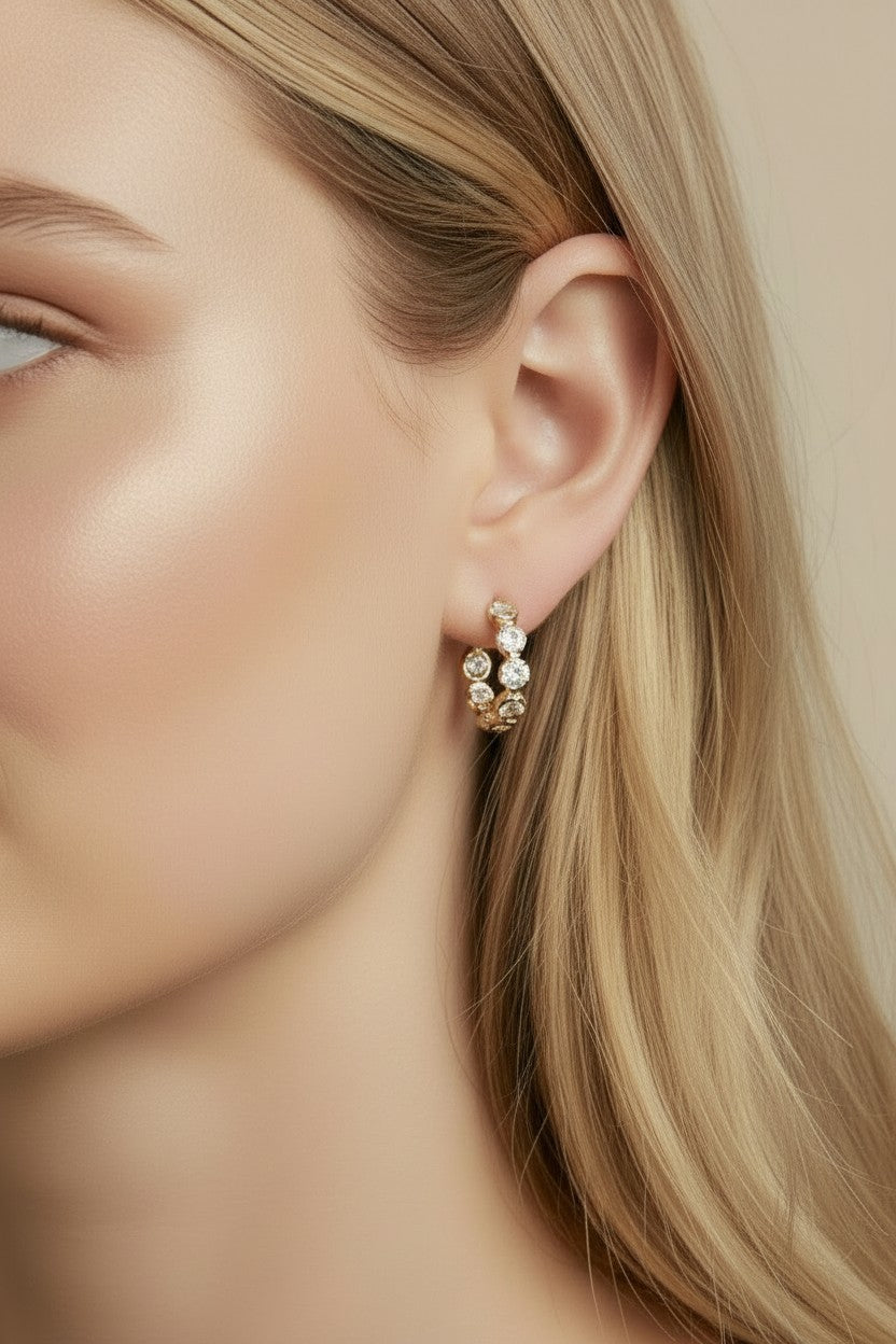 Bezel CZ C- Hoop Earrings