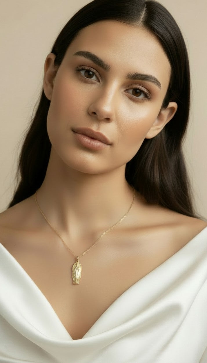 🕊️ 18k Gold Filled Our Lady of Grace Pendant — Full Figure. Warm Gold. Worn Close to the Heart.