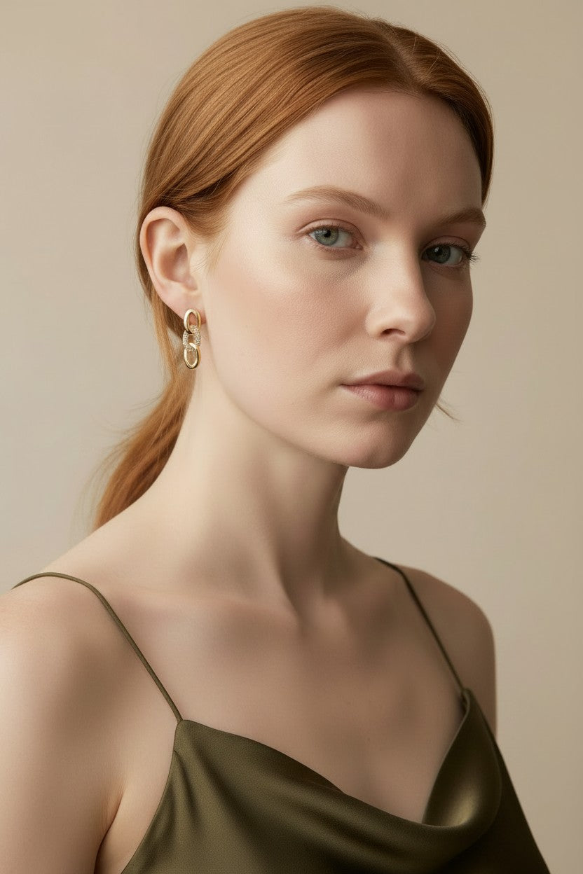 ✨ 18k Gold Filled Faux Chain Pavé CZ Drop Earrings — The Chain Link, Frozen in Gold and Covered in Light.